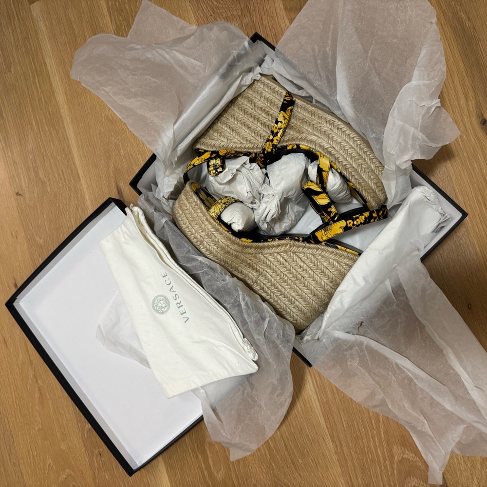 VERSACE Women's Baroque Floral Wedge NIB